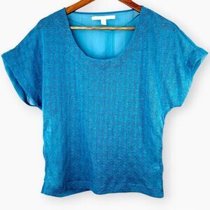 LC Lauren Conrad Teal Sheer Knit Lace Batwing Blouse Sz XS